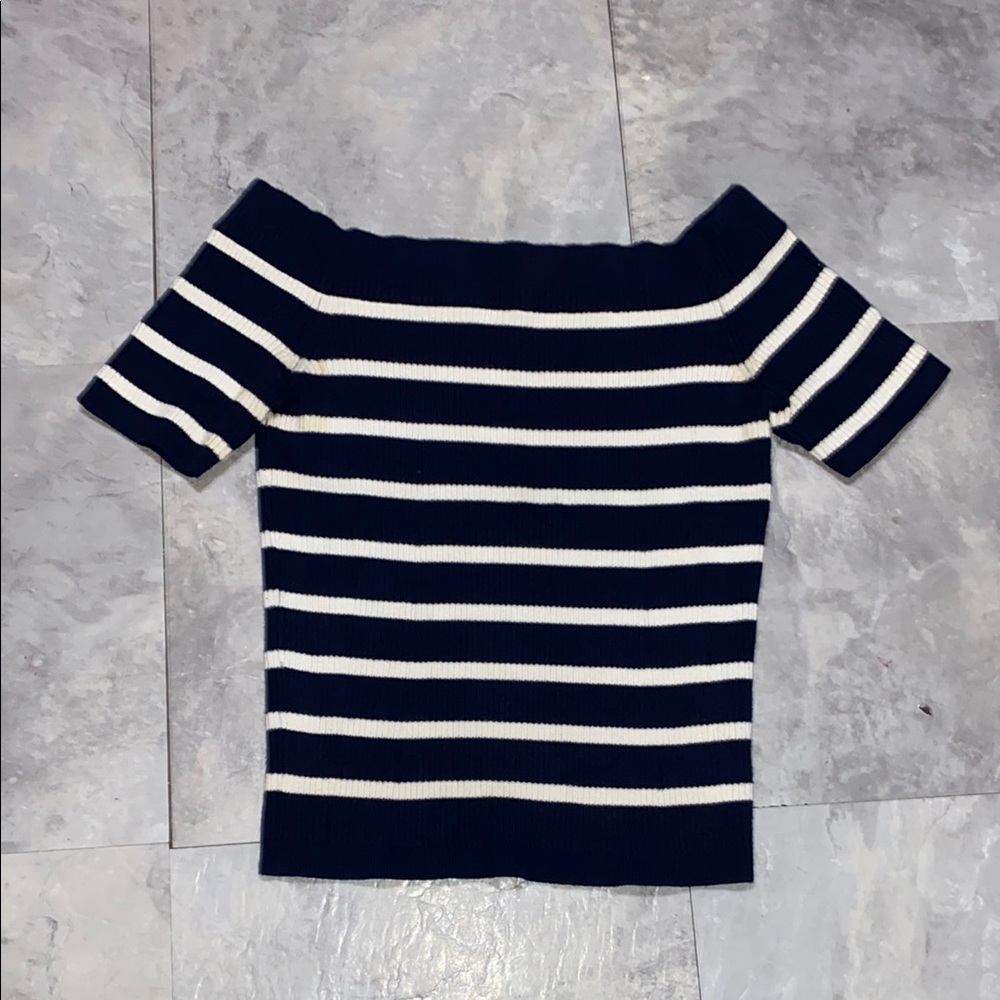 Navy and White Striped Off-Shoulder top  club Monaco women small